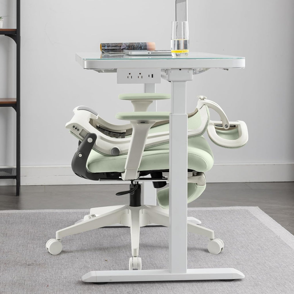 Foldable Office Chair with Foot Rest, Ergonomic Office Chair with Adjustable Lumbar Support, Headrest, Armrest, Home Office Desk Chair for Space Saving, Work from Home, Green