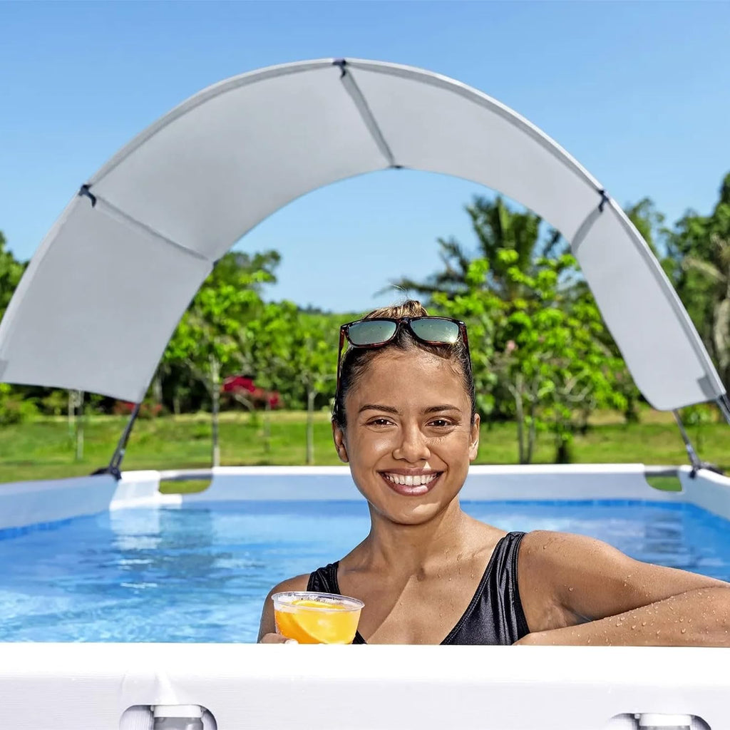 Bestway Flowclear Pool Canopy for 6' 11' to 11' 2' Above Ground Outdoor Oval or Rectangular Swimming Pools with UPF 40 Plus Sun Protection, Gray
