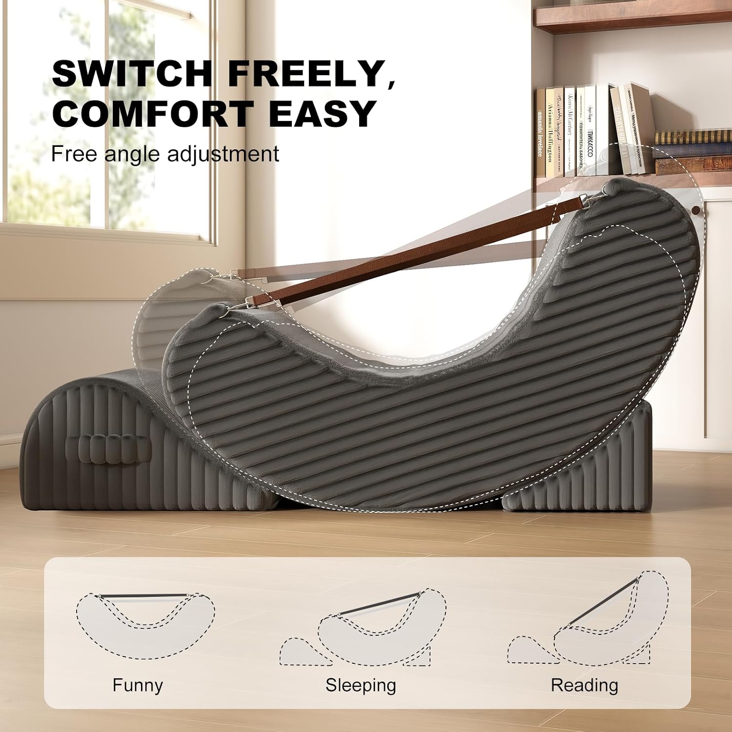 3-in-1 Adjustable Zero Gravity Floor Chair, Oversized Corduroy Boneless Chair for Adults with Memory Foam & Washable Cover, Silent Rocker Recliner Lounge Chair for Reading, Nursing, Gaming, Gray