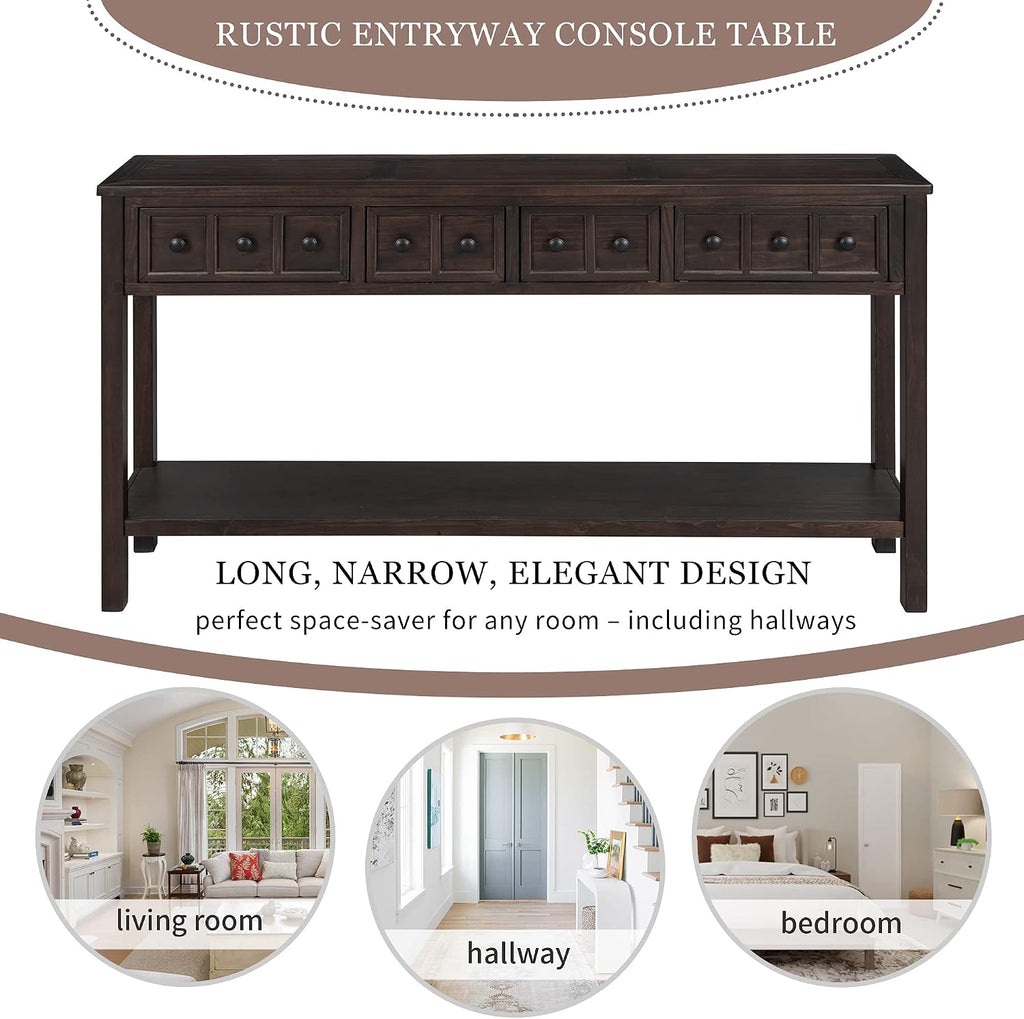 Merax Vintage Entryway Table 60 inch,Long Console Table with Drawers and Shelf for Entryway Easy Assembly Hallway Table