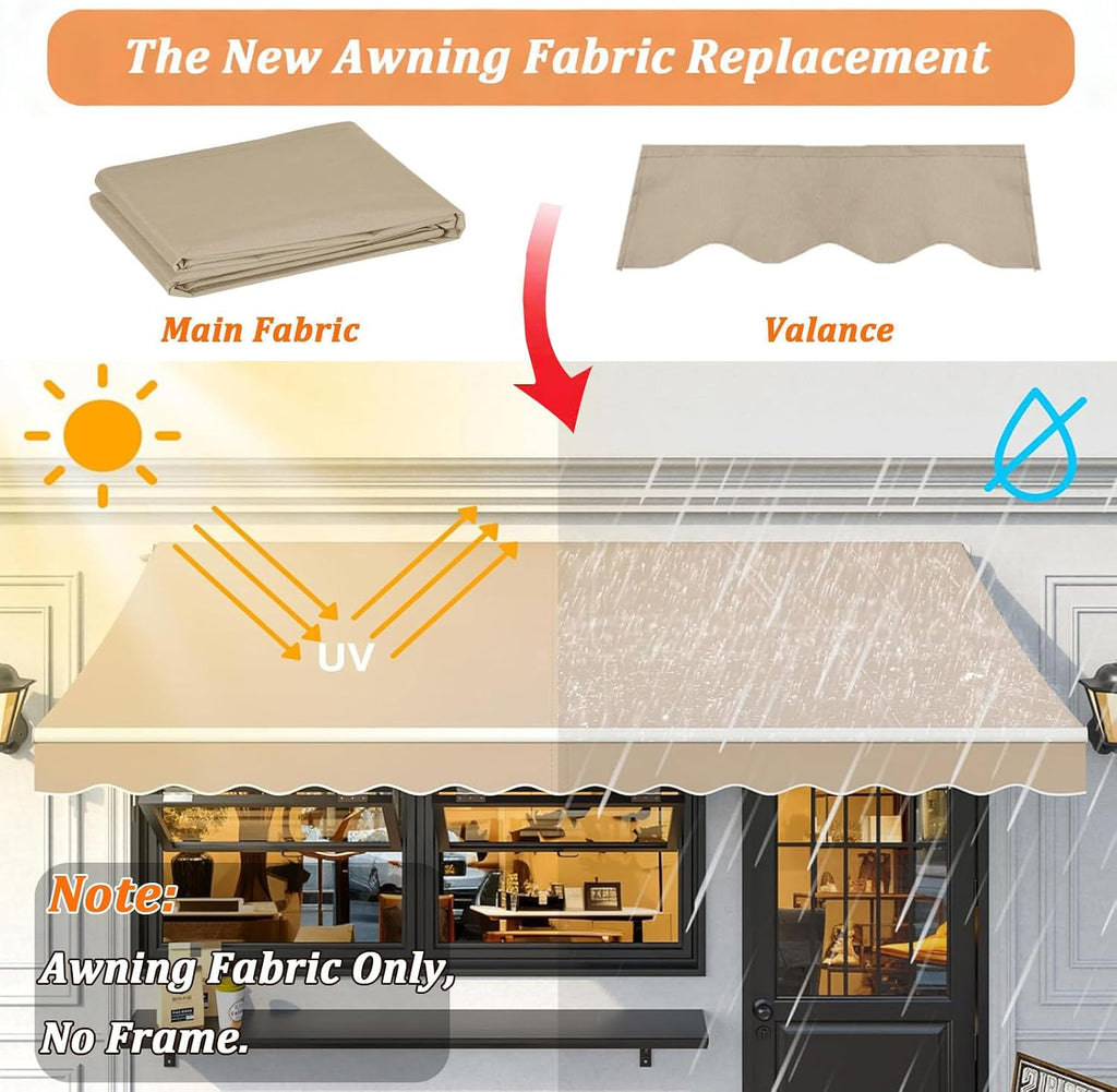 Patio Awning Fabric Replacement Retractable Awning Uv-Resistant Waterproof Polyester Canopy Cloth 6.5ft 8ft 10ft 13ft 16ft 20ft Custom Manual Sunshade Shelter Canvas(Size:14x10ft,Color:Sand)