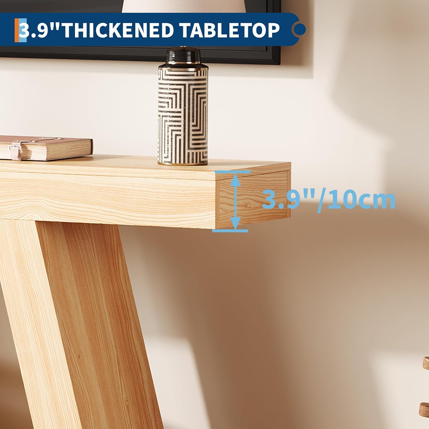 55 Inches Console Table, Sofa Table Behind Couch, 2-Tier Wooden Entry Tables for Entryway Foyer Hallway, Industrial Console Tables with Open Storage Shelf for Living Room