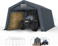 GREEN PARTY Storage Shelter Shed, 13x22 ft Portable Shed Outdoor Carport with Roll-up Zipper Door & Vents, Outdoor Storage Shed Portable Garage for Motorcycle, Bike, Waterproof & UV Protected, Gray