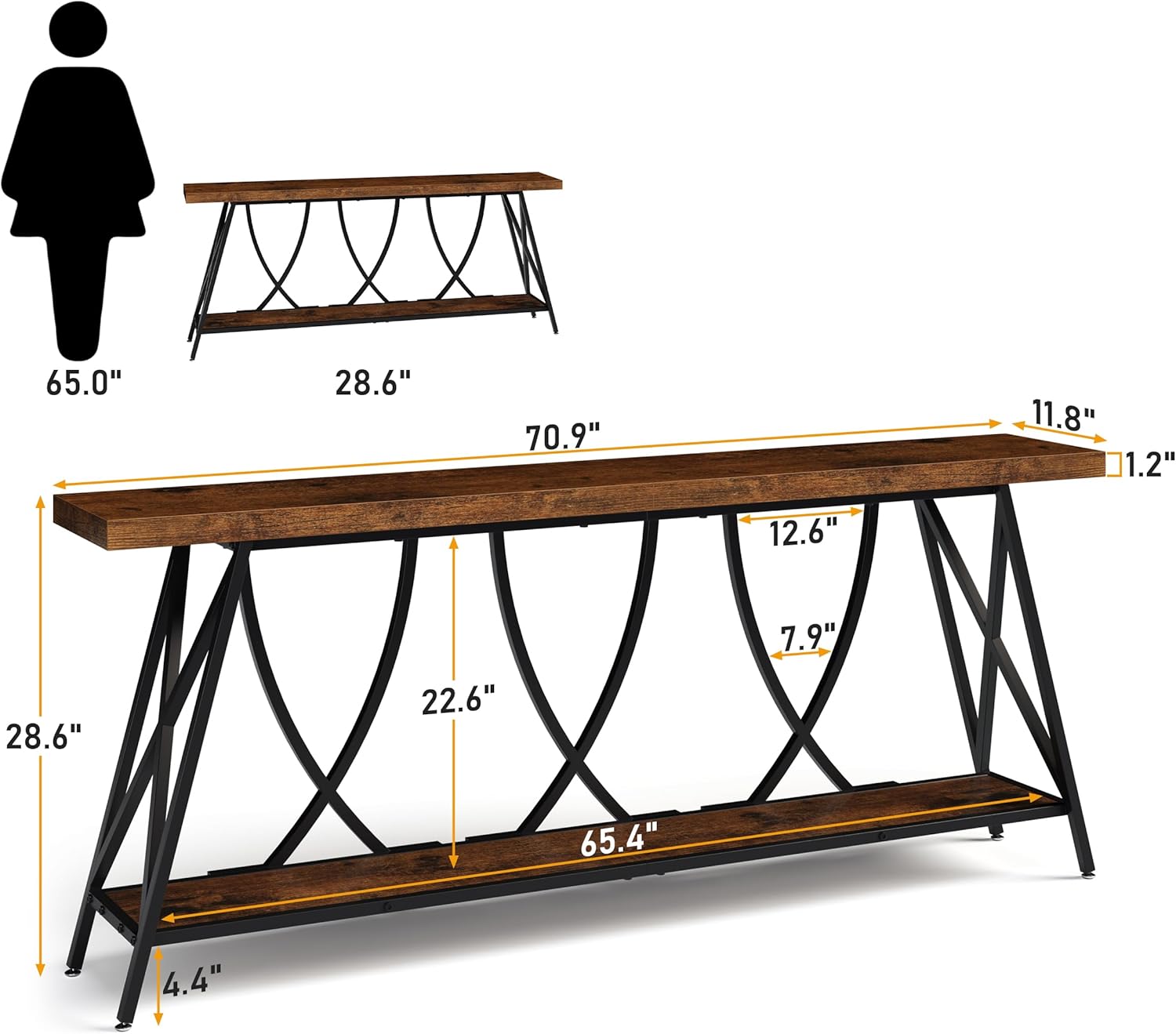 JUSTOGO 70.9' Narrow Console Table for Entryway, Industrial Long Sofa Table Behind Couch, Farmhouse Hallway Table with Storage for Living Room, Entrance, Foyer, Rustic Brown