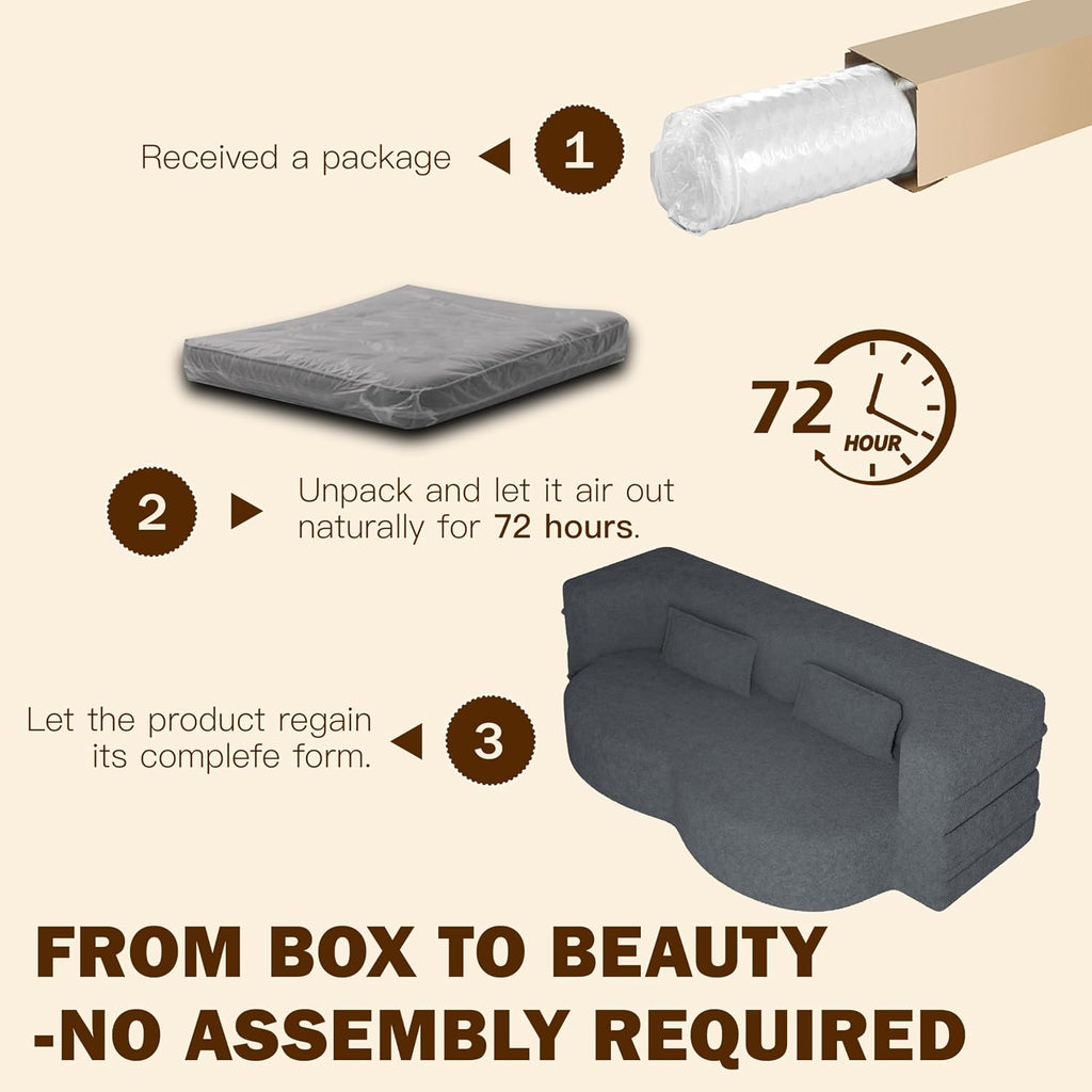 JOYBASE 78' Folding Sofa Bed, Convertible Twin Sleeper Sofa, Minimalist Boneless Cloud Couch for Living Room, Apartment, Bedroom (Grey)