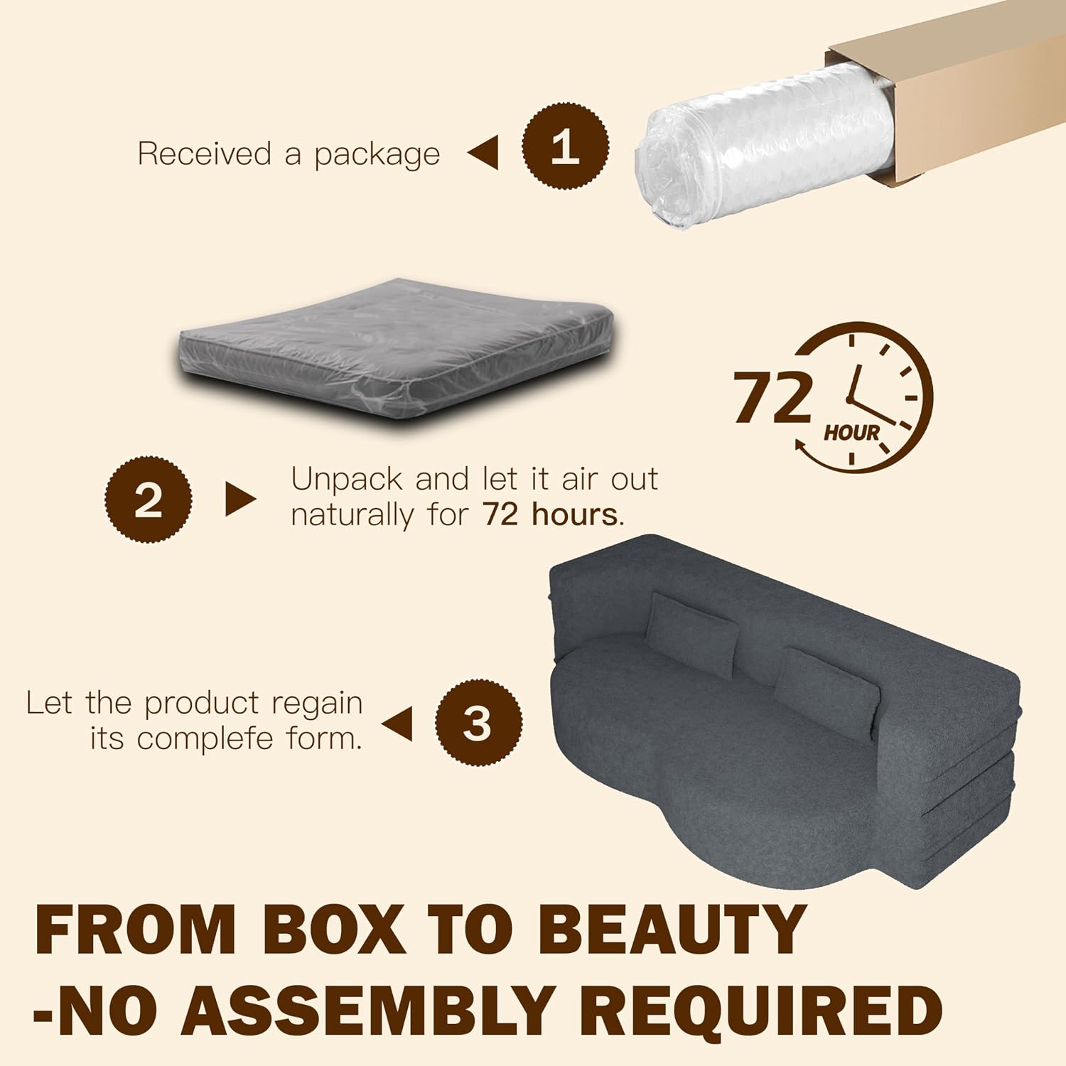 JOYBASE 78' Folding Sofa Bed, Convertible Twin Sleeper Sofa, Minimalist Boneless Cloud Couch for Living Room, Apartment, Bedroom (Grey)