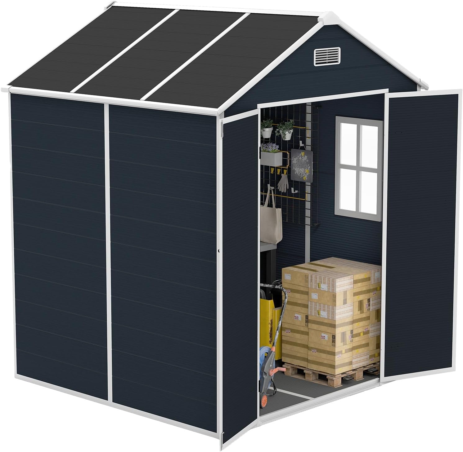 Campcraft 6x6ft Outdoor Storage Shed, Heavy-Duty Resin Plastic Garden Shed with HD Window, Waterproof UV-Resistant Tool Shed for Backyard, Patio & Lawn Equipment 12mm Thick PP Walls (6 x 6 ft)