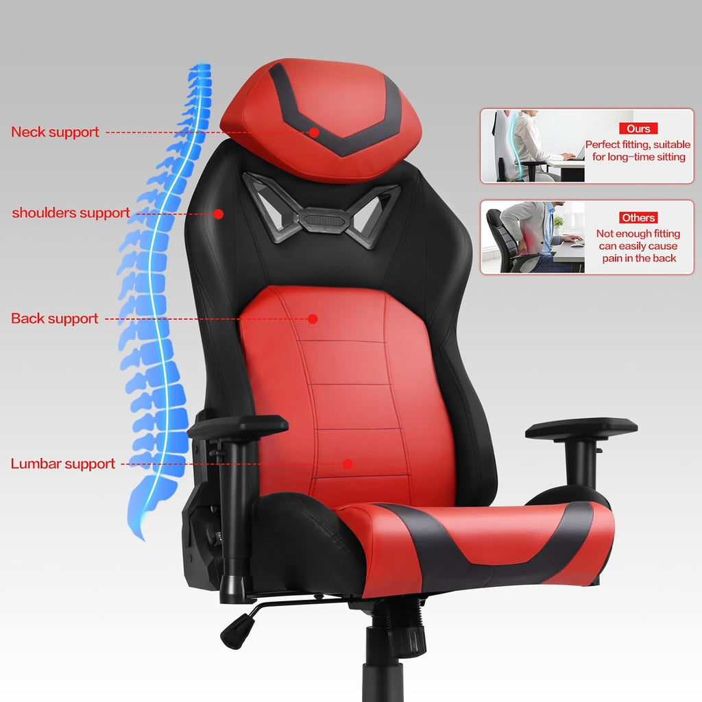 Modern-Depo Ergonomic Gaming Chairs for Adults with High-Density Memory Foam | Swivel Comfortable Office Chair, Big and Tall Video Game Chair, High Back Computer Chair for Home, Office, Red Black