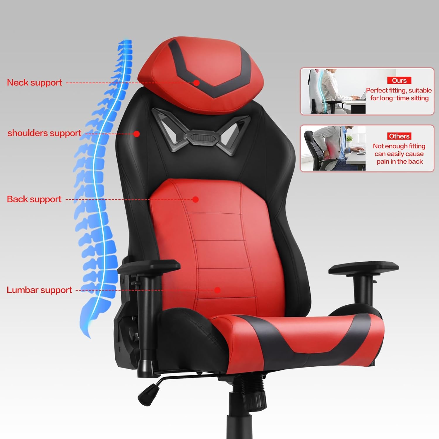 Modern-Depo Ergonomic Gaming Chairs for Adults with High-Density Memory Foam | Swivel Comfortable Office Chair, Big and Tall Video Game Chair, High Back Computer Chair for Home, Office, Red Black