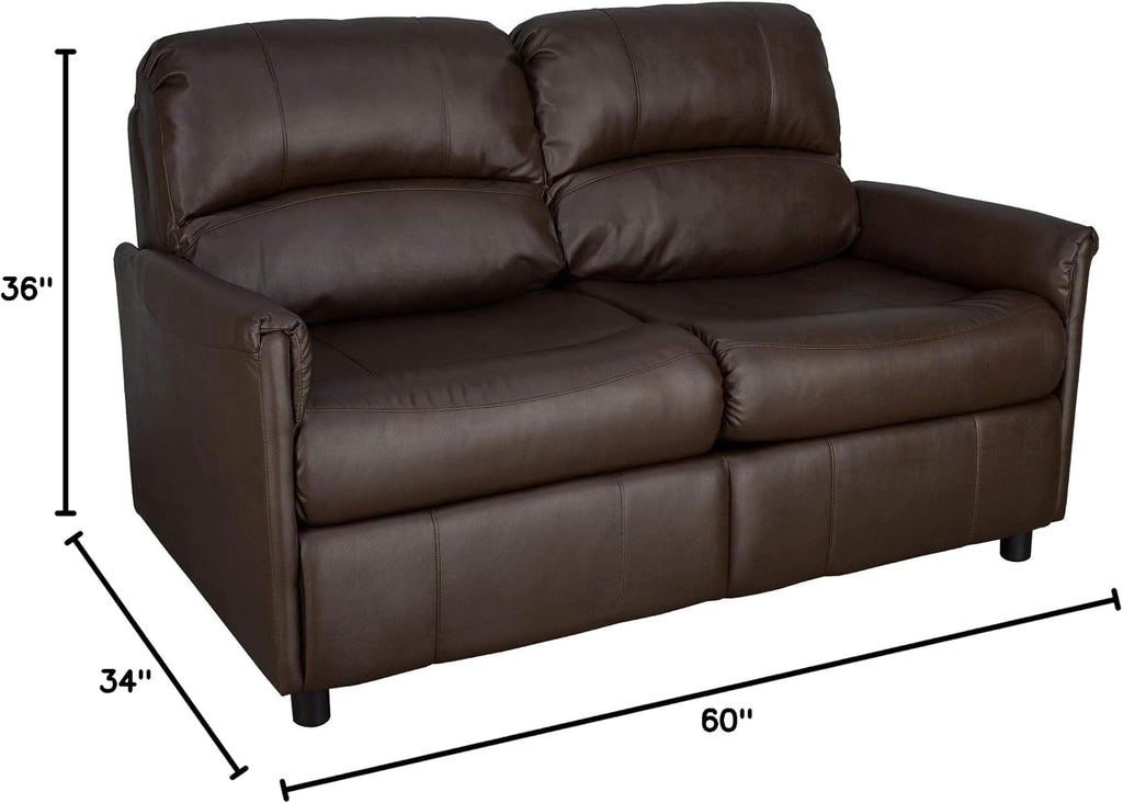 RecPro Charles Collection 60' RV Hide A Bed Loveseat With Memory Foam Mattress - Sleeper Sofa, Pull Out Couch, Living Room (Slideout) Furniture - Chestnut