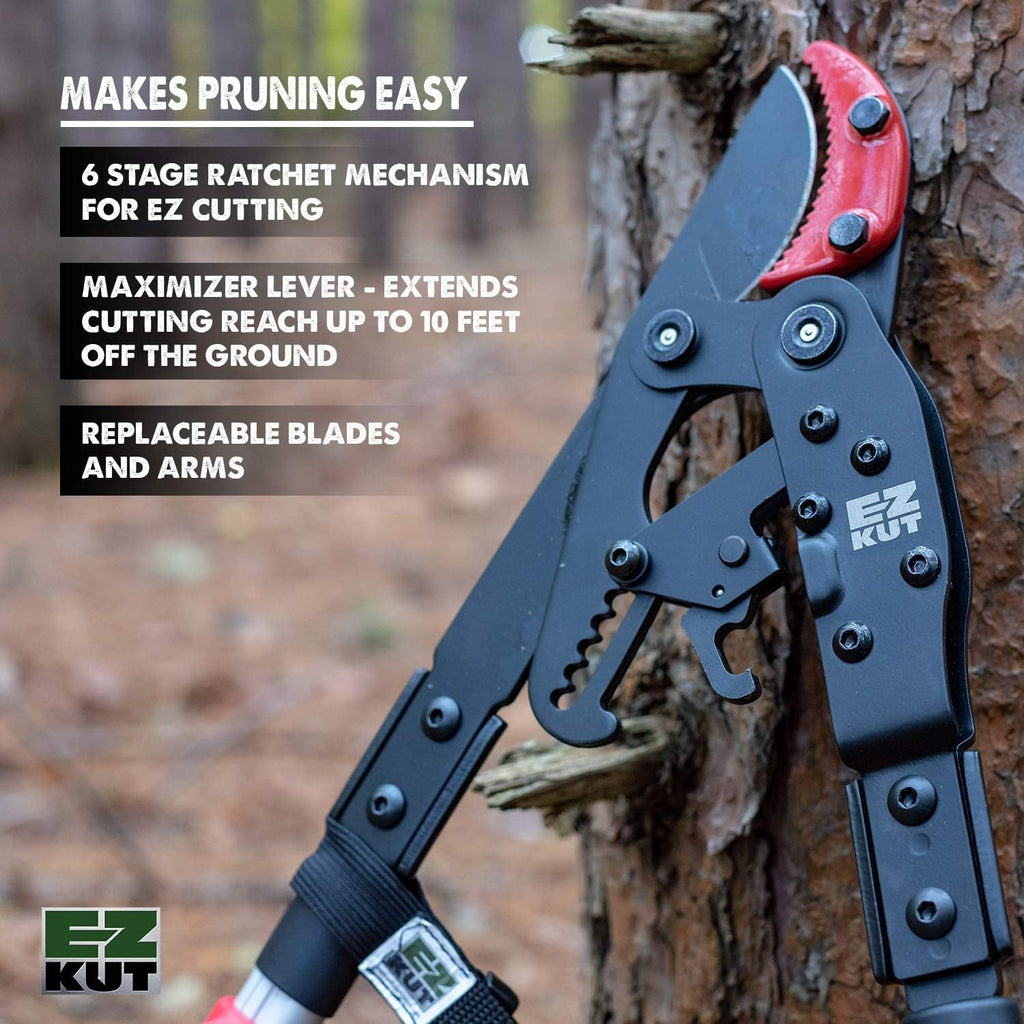 EZ Kut Tree Trimming Combo Kit – Includes 42' Extendable Ratcheting Lopper + Sling Pak Sheath + Bonus Replacement Blade – Heavy Duty Garden Tools Set, Pruning Shears for Thick Branches (Green Pack)