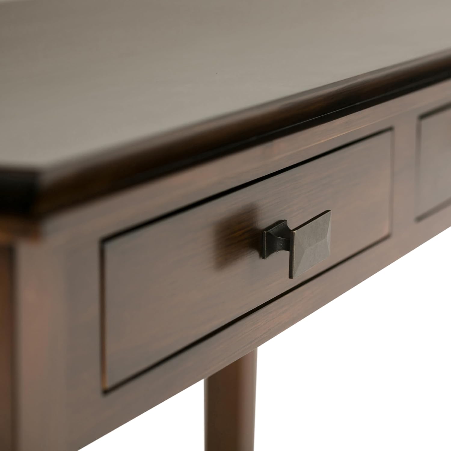SIMPLIHOME Artisan Console Table - 46 Inch Wide Solid Wood Sofa Table in Russet Brown, Transitional Storage Table for Entryway or Living Room with 2 Drawers and Clean Angle-Edged Top