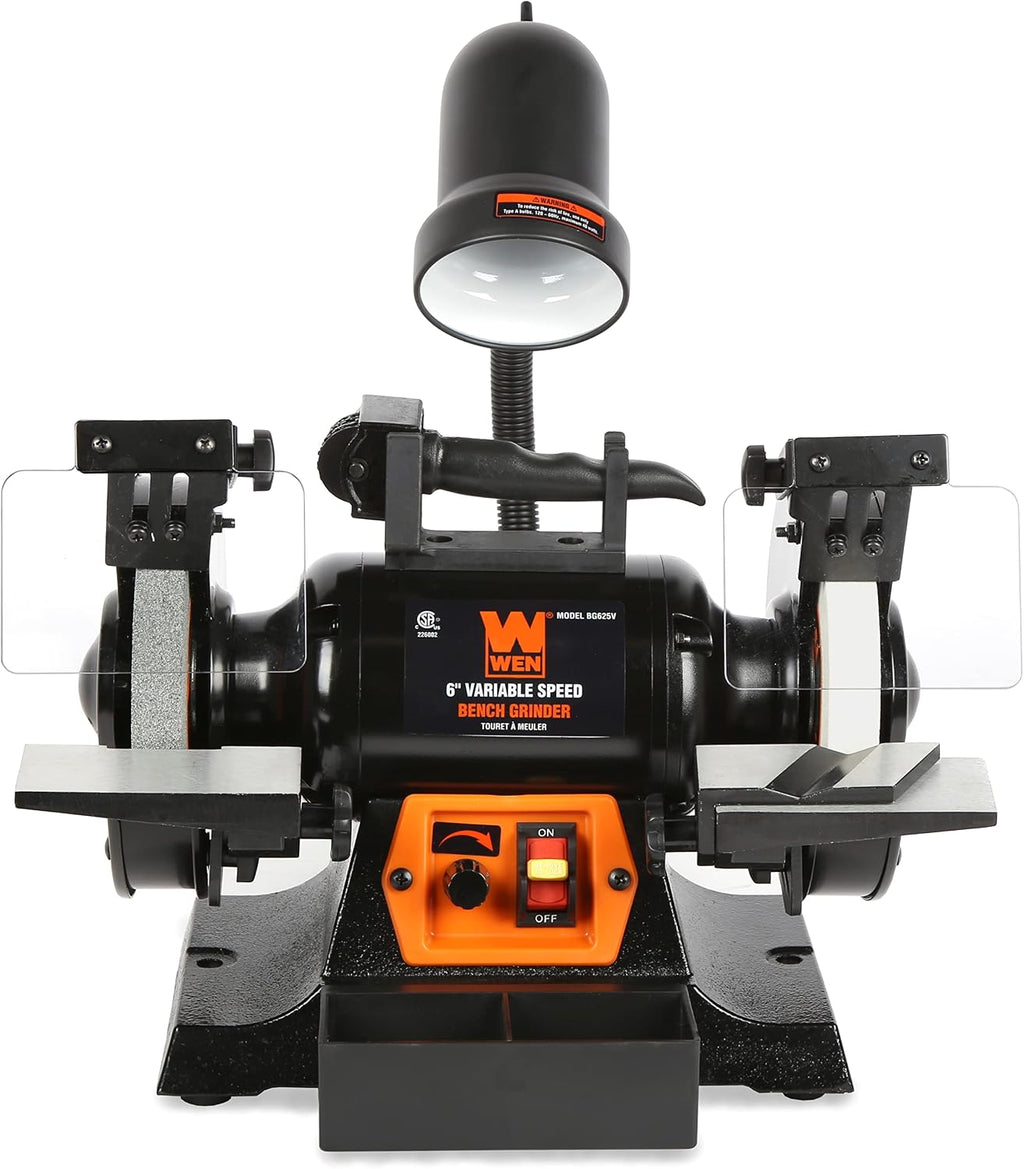 WEN BG625V 2.5-Amp 6-Inch Variable Speed Bench Grinder with Flexible Work Light , Black