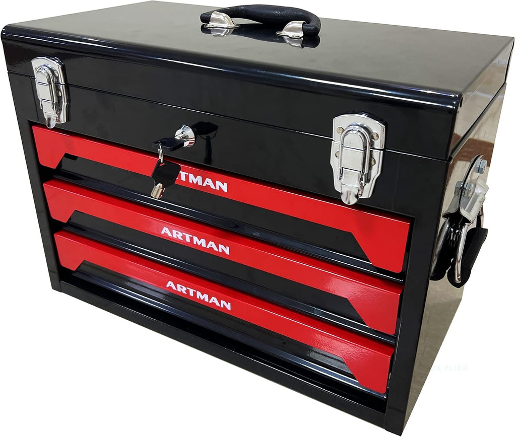 439 Piece Mechanics Tool Set, 3 Drawer Heavy Duty Metal Box with Household Tool Kit, Portable Tool Organizer Case for Auto Repair, Garage, Warehouse, Workshop, Repair Shop (Red & Black)