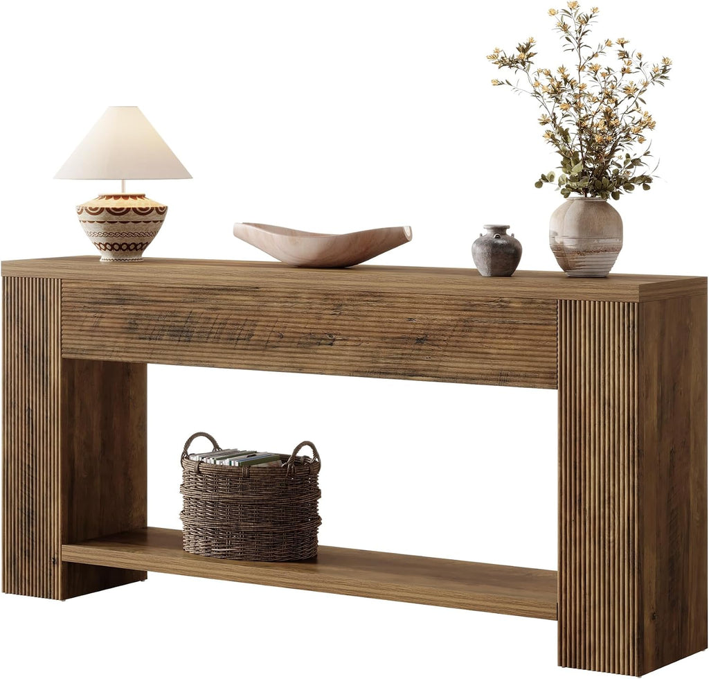 Tribesigns 70.9-Inch Console Tables for Entryway, Narrow Wooden Long Sofa Table Behind the Couch, Farmhouse Fluted Hallway Accent Table for for Living Room, Entrance, Foyer (Rustic Brown)