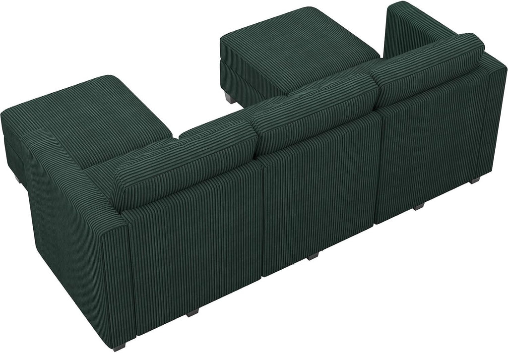 Belffin Modular Sectional Sleeper Sofa with Storage Ottoman, Corduroy Luxury Sectional Sofa with Chaise, Convertible Modern Sectional for Living Room, Green