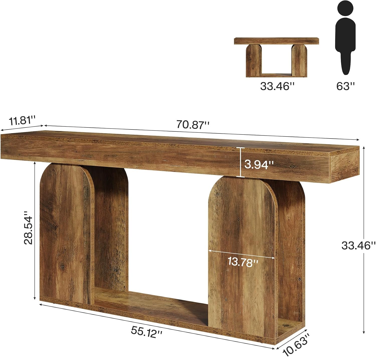 Tribesigns Farmhouse Wood Console Table, 70.9-Inch Entryway Accent Table with U-Shaped Base, 2-Tier Extra Long Sofa Tables for Entrance, Hallway, Living Room (Vintage Brown)