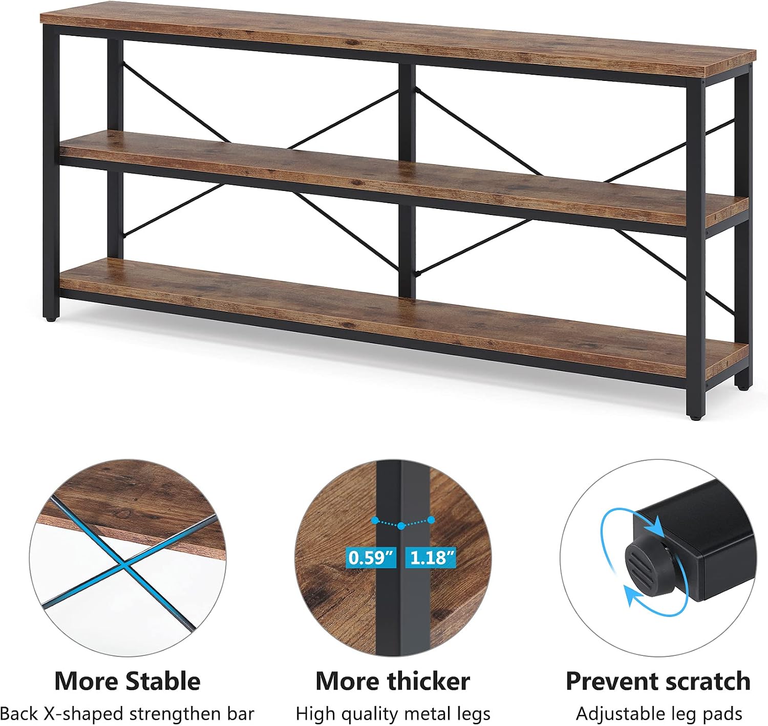 Tribesigns 71' Sofa Tables Extra Long Couch Table, Narrow Long Console Table, Entryway Table,Sofa Table with 3 Tiers Storage Shelves (Rustic Brown)
