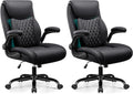 BESTFAIR Office Chair, Ergonomic Computer Desk Chairs with Lumbar Support for Lower Back Pain Relief, Executive Leather Home Chair Comfy with Padded Flip-up Armrests, Black, 2-Pack