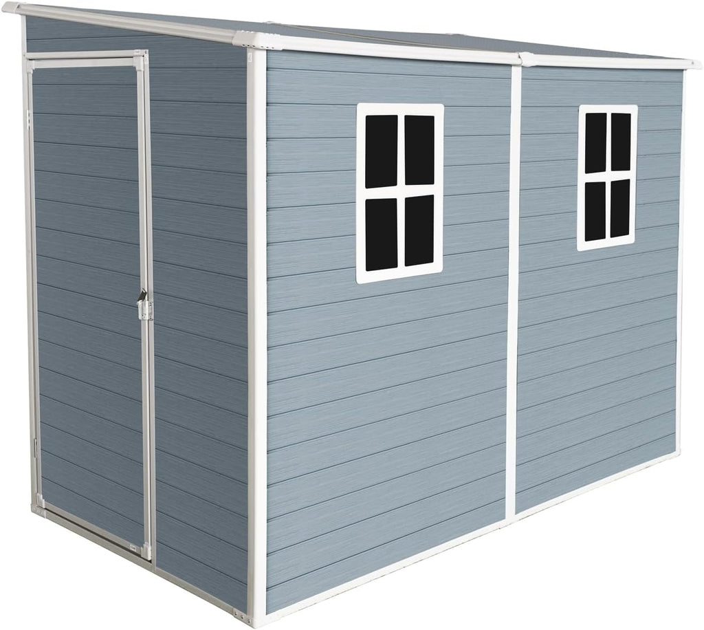 4x8 FT Outdoor Resin Storage Shed - Waterproof Garden Sheds with Lockable Double Doors,Windows and Floor for Lawn, Backyard, Patio, Tool Storage Use,Gray