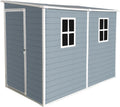 4x8 FT Outdoor Resin Storage Shed - Waterproof Garden Sheds with Lockable Double Doors,Windows and Floor for Lawn, Backyard, Patio, Tool Storage Use,Gray