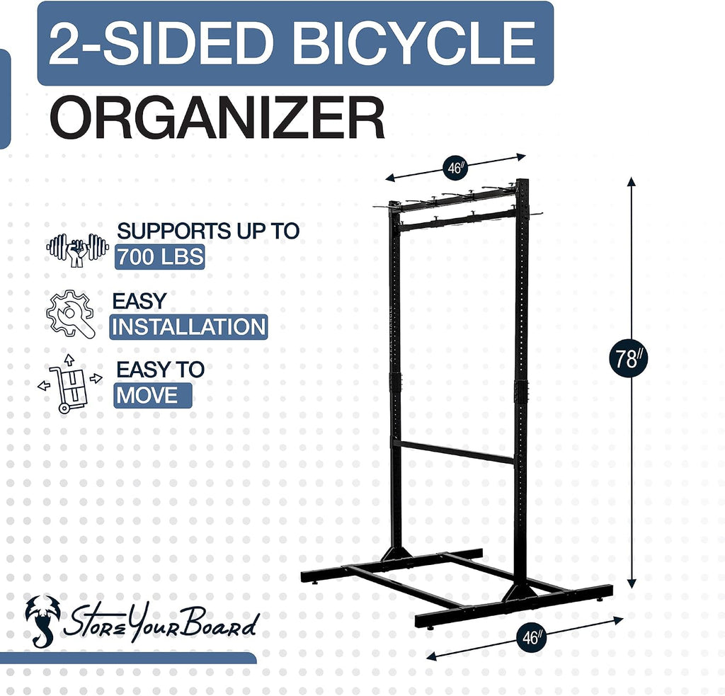 StoreYourBoard Freestanding Bike Rack for 8 Bikes - Heavy Duty Aluminum & Steel Indoor Bike Rack Garage - Space-Saving Vertical Bike Rack for Road, Mountain, and Hybrid Bicycles - Holds Up to 300 Lbs