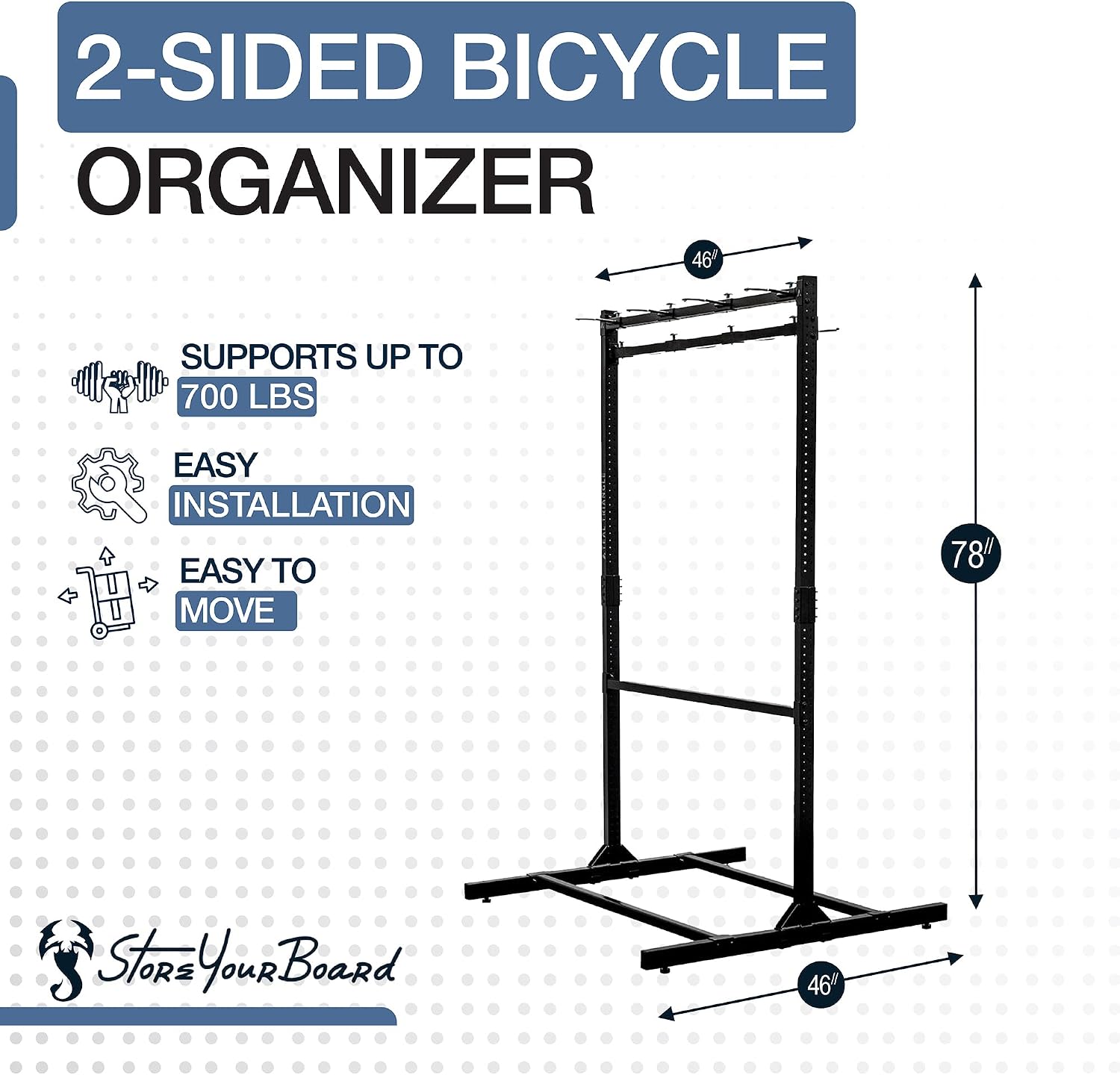 StoreYourBoard Freestanding Bike Rack for 8 Bikes - Heavy Duty Aluminum & Steel Indoor Bike Rack Garage - Space-Saving Vertical Bike Rack for Road, Mountain, and Hybrid Bicycles - Holds Up to 300 Lbs