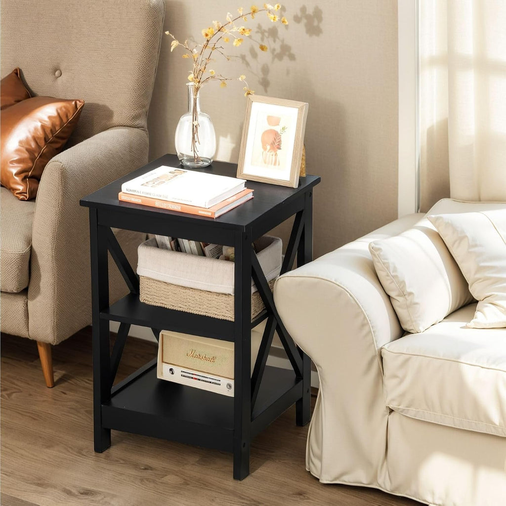 Sophia & William Farmhouse End Table Set of 2 with Storage Shelves, 3-Tier Sofa Side Table Nightstand Bedside Table for Living Room Bedroom Office, Expresso