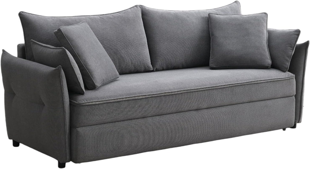 Acme Irina Fabric Upholstered Sofa with Pull-Out Sleeper and 4 Pillows in Gray