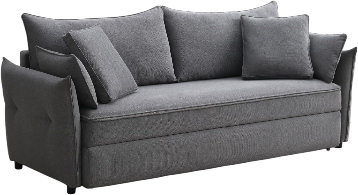 Acme Irina Fabric Upholstered Sofa with Pull-Out Sleeper and 4 Pillows in Gray