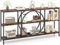 Giantex Narrow Long Console Table, 3-Tier Entryway Table with Faux Wood Grain Top&Heavy-Duty Metal Frame, Mid-Century Accent Sofa Tables with Open Storage Shelves for Living Room, Hallway(Brown+Black)