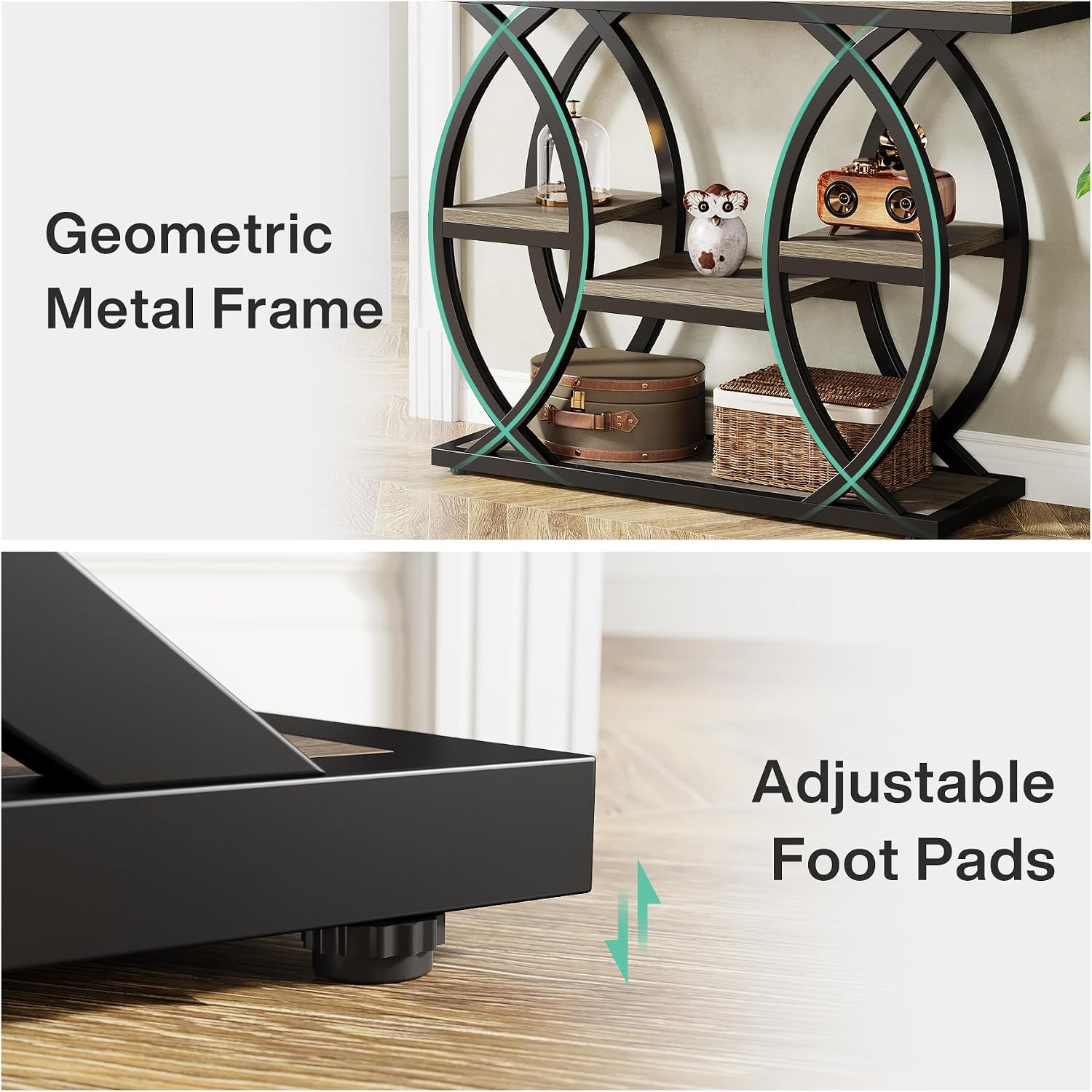Tribesigns 39.4' Console Table, Industrial 4-Tier Sofa Table Entryway Table with Storage Shelves, Narrow Wood Accent Tables with Metal Frame for Small Spaces, Hallway, Foyer, Grey