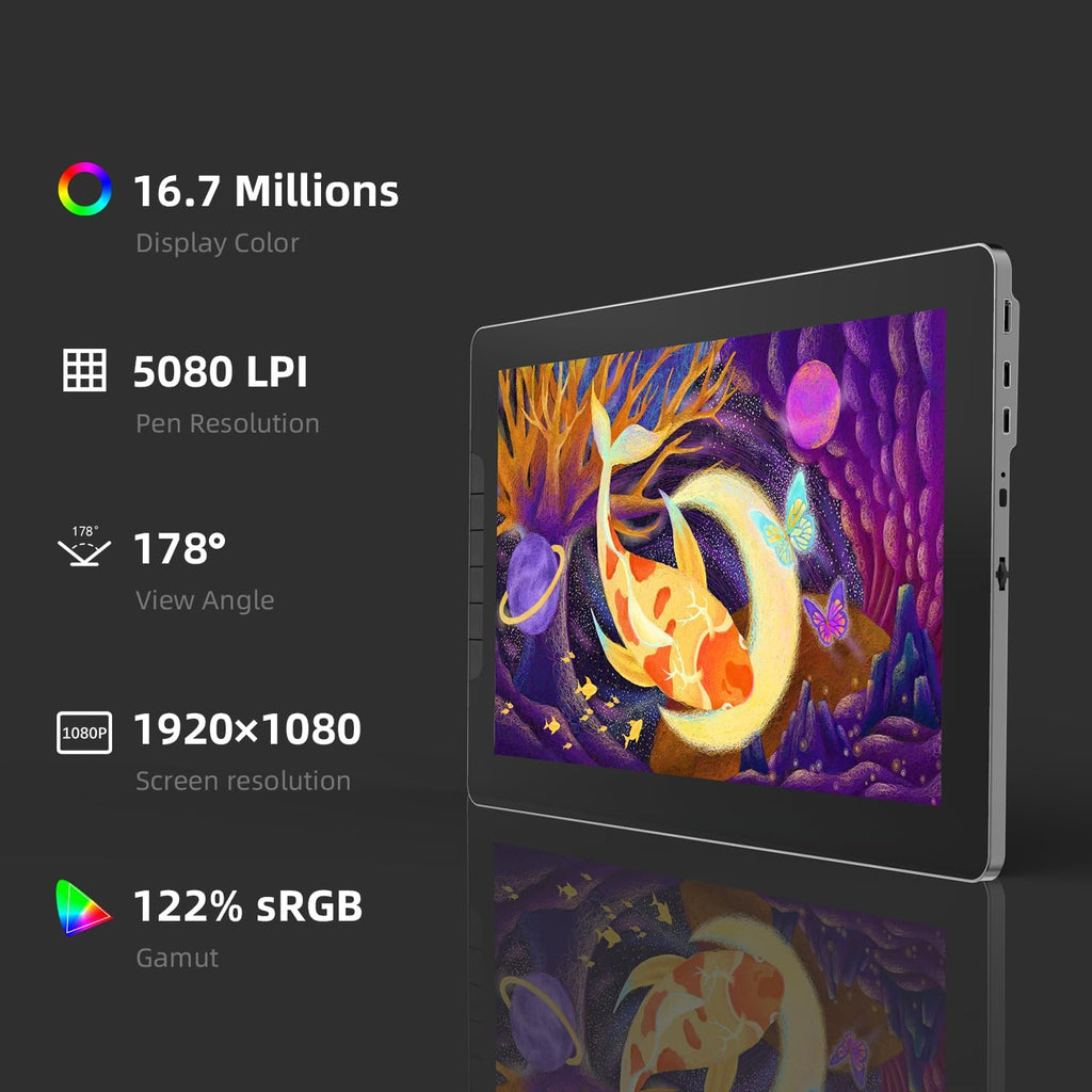 13.3 Inch Drawing Tablet with Screen, Full-Laminated Anti-Glare Graphics Drawing Monitor, 122% sRGB, 8192 Pressure Stylus Pen, Compatible with Windows/Mac Major Design Software