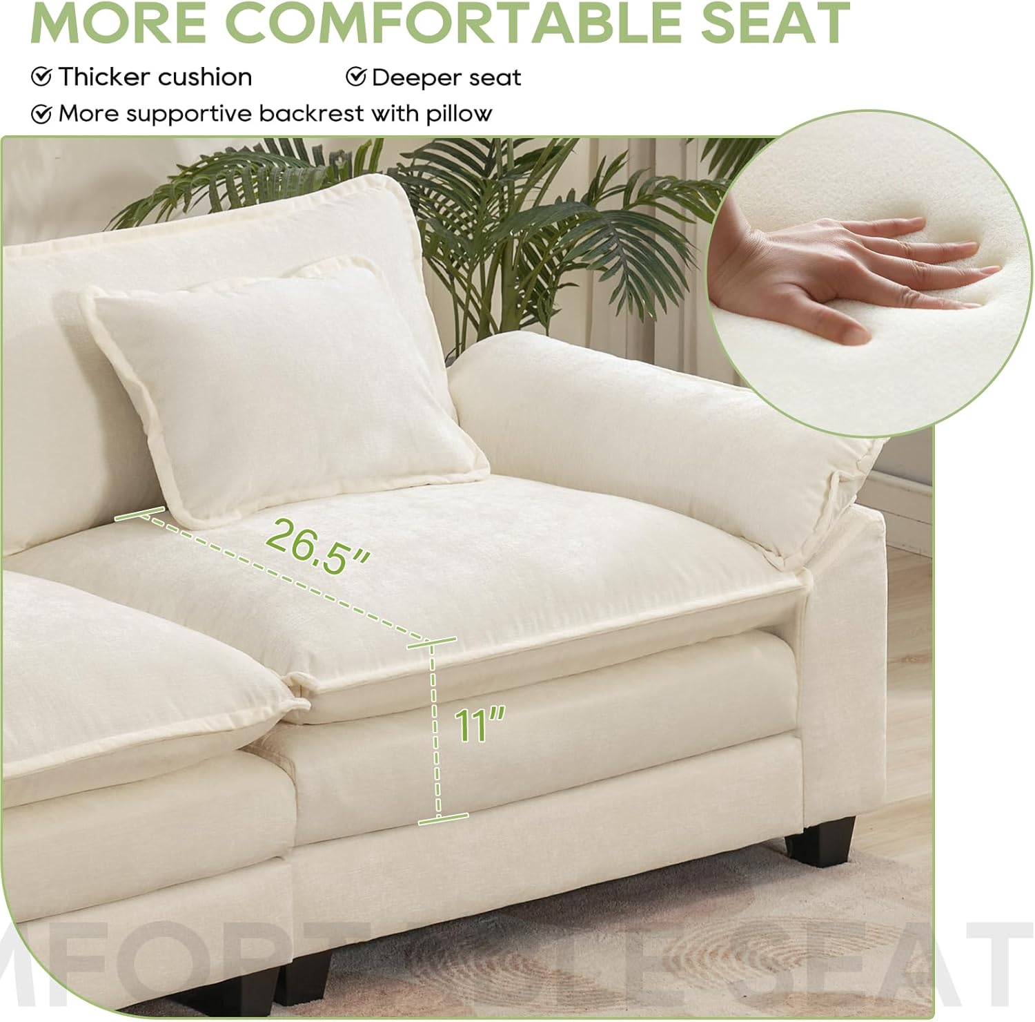 Oprisen 120' Modular Sectional Sofa, Comfy Cloud Couch Sectional Sofa with Ottoman, Chenille Sofa Sleeper Deep Seat Sofa with Throw Pillows for Living Room (Beige White, 120'- L Shape)