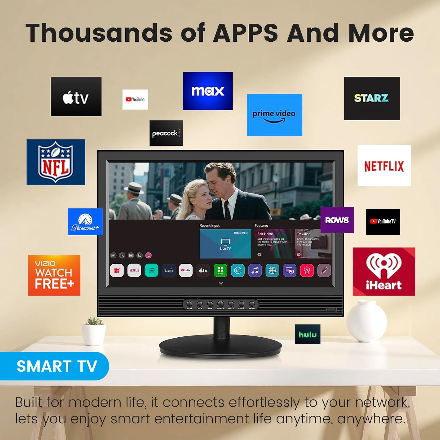Jexiop 20inch Smart TV,Full HD 1080p LED Flat Screen with ATSC TV,with Built-in HDMI USB Suitable for Kitchen Kid's Room Basement or RV Camper