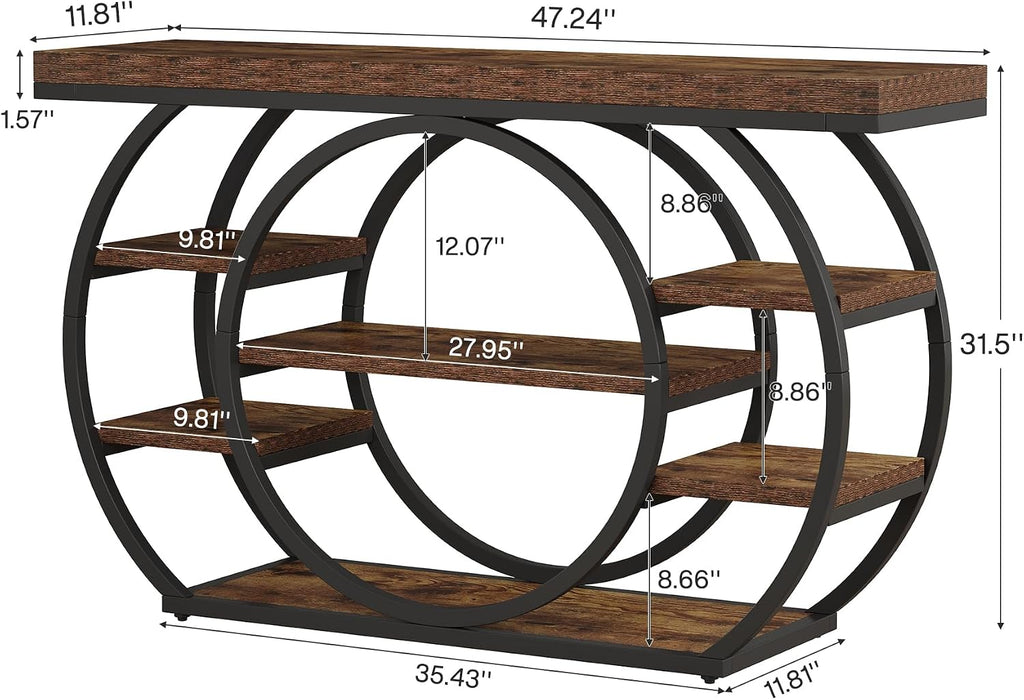 Tribesigns 47' Console Table for Living Room, 5-Tier Industrial Entryway Table with Metal Frame, Narrow Sofa Table Behind Couch Accent Tables for Entryway, Hallway, Foyer, Rustic Brown