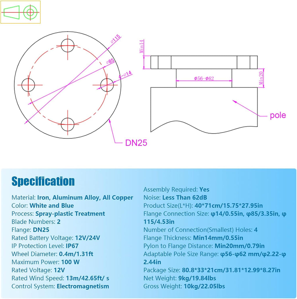 Wind Turbine,100W 12V Vertical Wind Turbine Generator Kit w/Controller,Automatically adjust,13m/s Rated Wind Speed for Home, Boats, Gazebos, etc