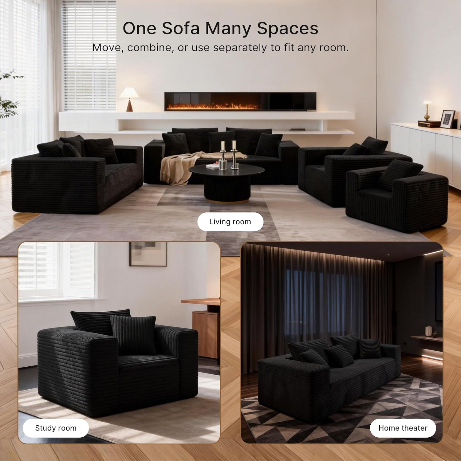 Single Cloud Sofa, High Backrest Wider Armrest Memory Foam Boneless Couch, Comfy Faux Fur Pillowed Single Seater No Assembly for Small Spaces Bedroom Dorm Office（Black）