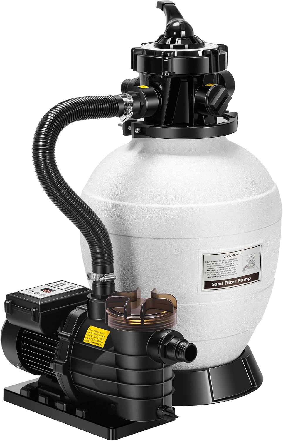 VIVOHOME Sand Filter Pump with 1/2 HP Motor, 2640 GPH w/Timer for in/Above Ground Pools up to 14,000 Gallons, 7-Way Valve with 55-Pound Sand Capacity
