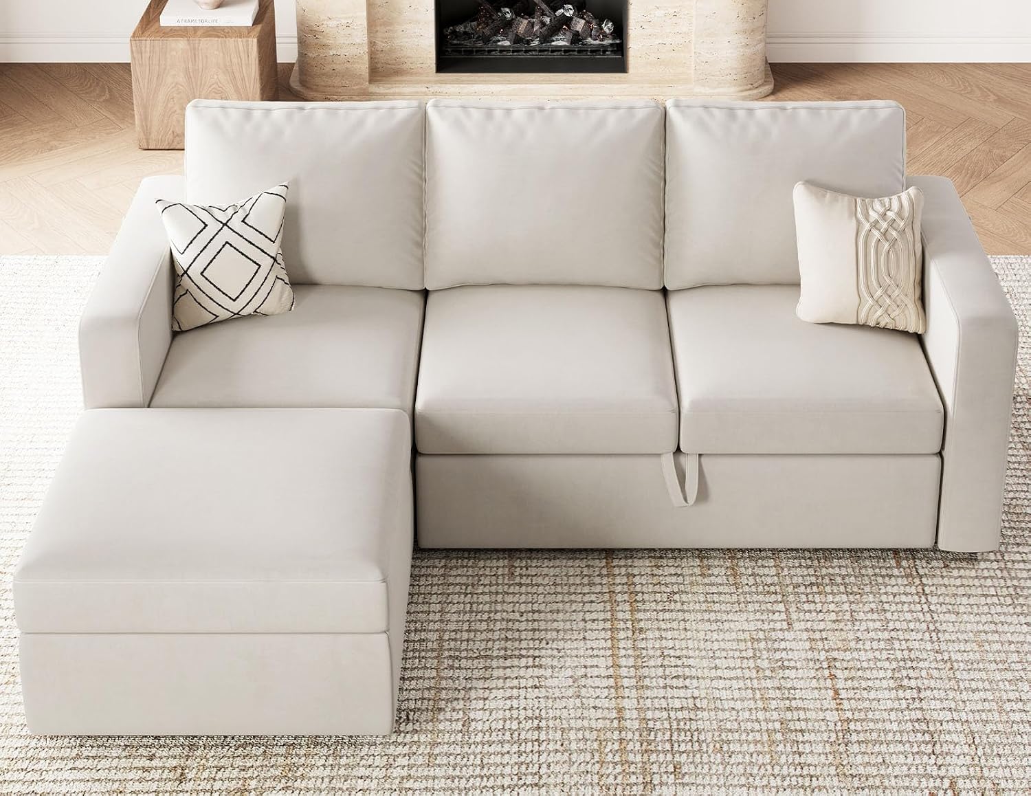 Belffin Modular Sectional Sleeper Sofa with Pull Out Couch, L Shaped Sleeper Pull Out Bed, Convertible Sectional Couches for Living Room, Beige