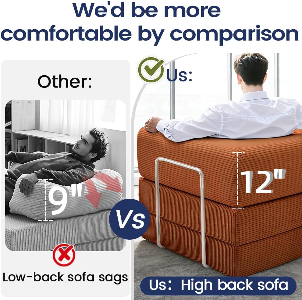 GEARIVY Folding Sofa Bed Convertable Corduroy Couch King Size Floor Sleeper 4-in-1 DIY Combination Modular Sofa Fold Out Futon Lounge Comfy Foldable Lazy cama for Living Room