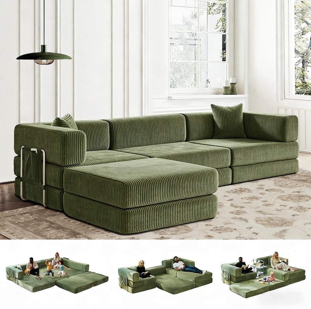 GEARIVY Folding Sofa Bed Convertable Corduroy Couch King Size Floor Sleeper 4-in-1 DIY Combination Modular Sofa Fold Out Futon Lounge Comfy Foldable Lazy cama for Living Room
