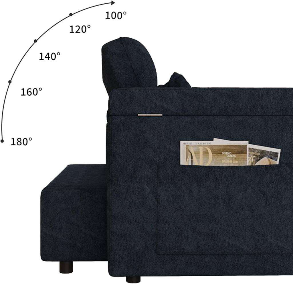 3 in 1 Convertible Sleeper Sofa, 65in Sleeper Couch with Pull Out Bed, Oversized Loveseat Futon Sofa Hide-A-Bed w/Adjustable Backrest, Storage Armrests and Laptop Table for Living Room, Blue | Sleeper Sofa, Pullout Couch Bed, Small Places