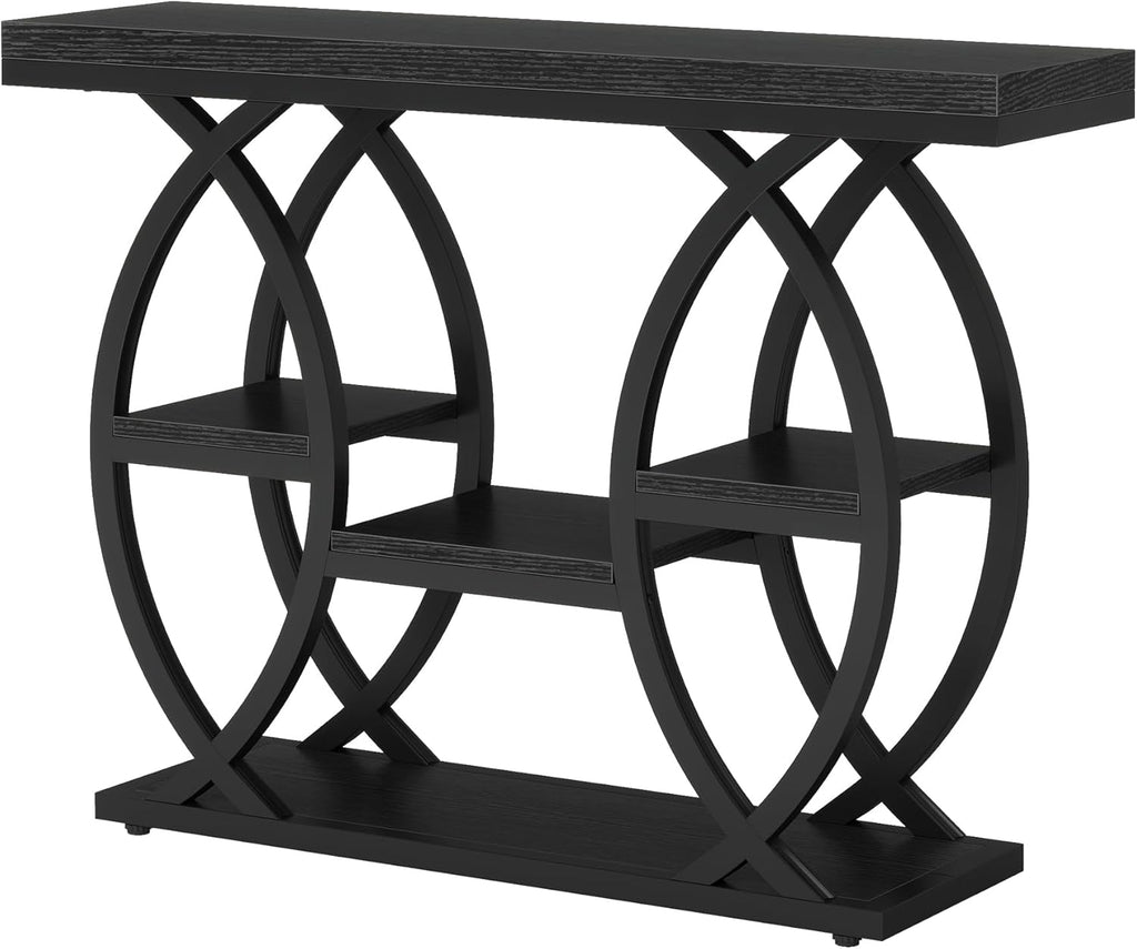 Tribesigns 39.4' Console Table, Industrial 4-Tier Sofa Table Entryway Table with Storage Shelves, Narrow Wood Accent Tables with Metal Frame for Small Spaces, Hallway, Foyer, Black
