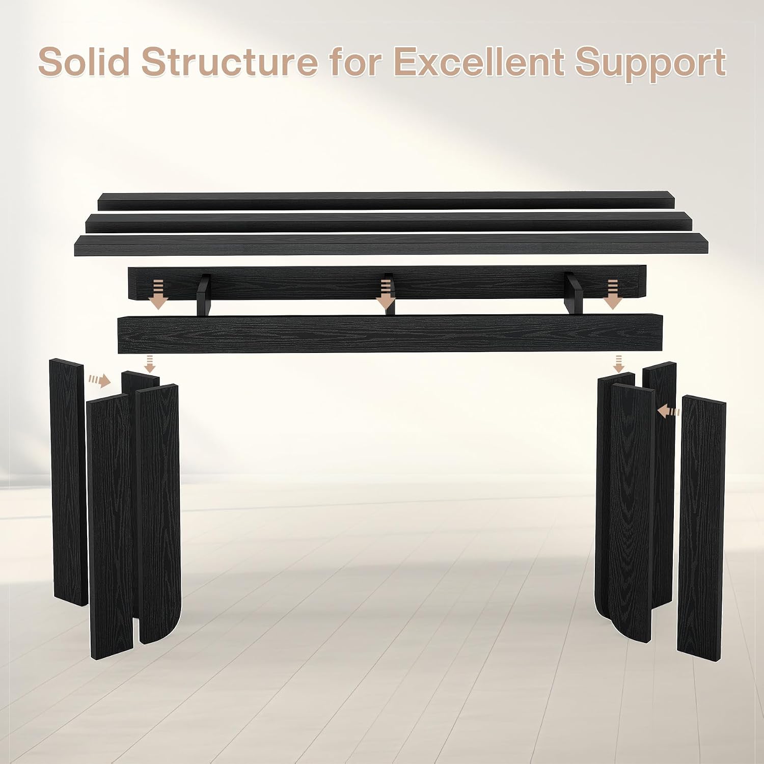 Tribesigns Farmhouse Console Table, 70.9-Inch Extra Long Console Table, Wood Sofa Table Behind Couch with Widened Tabletop & Sturdy Double Pedestal for Living Room, Hallway, Foyer (Black)