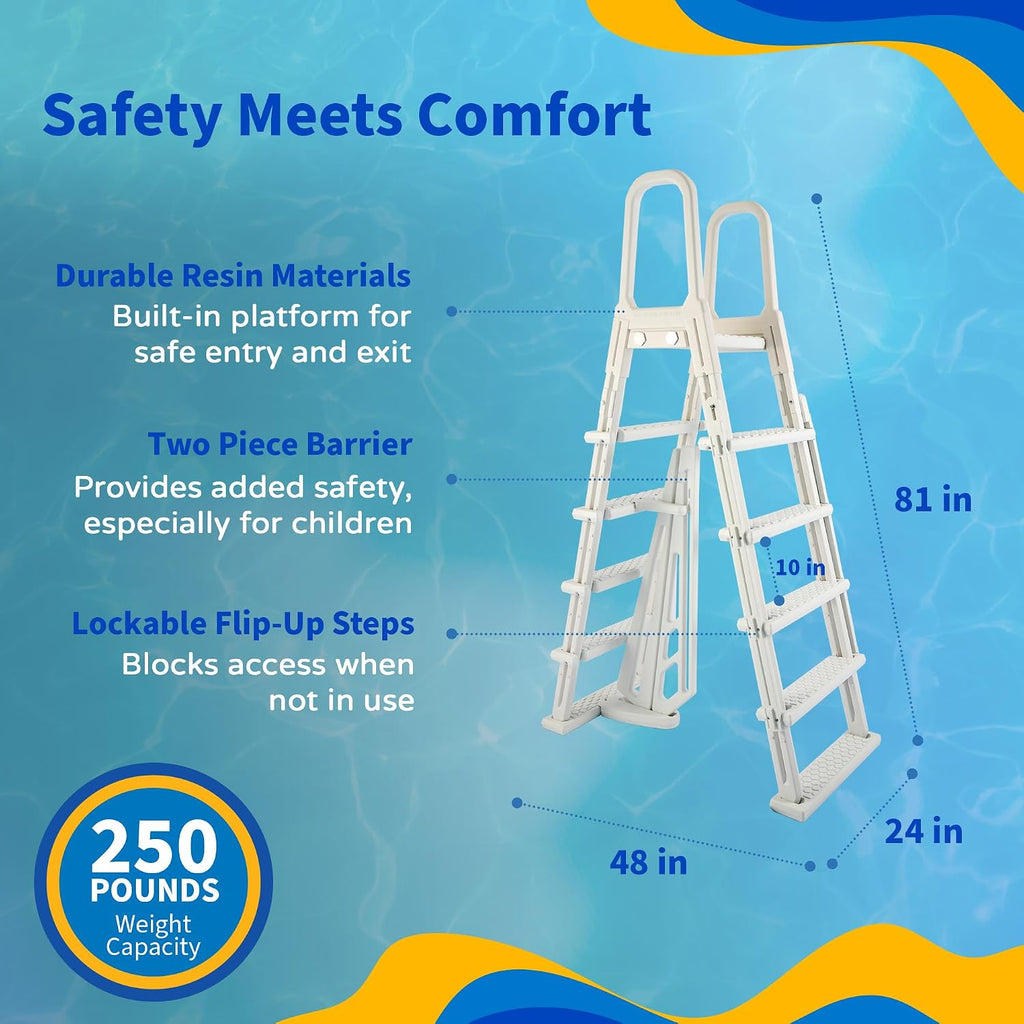 Blue Wave Riviera 24-ft Round 54-in Deep Above Ground Swimming Pool – with Steel Wall, Top Rails, Sand Filter, Overlap Liner, A-Frame Ladder & Maintenance Kit – Complete Outdoor Pool Accessories