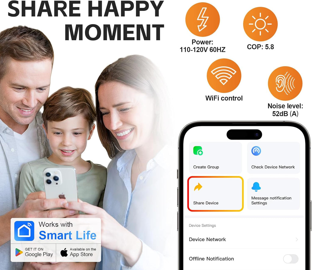 30000 BTU Swimming Pool Heat Pump Above Ground Pool Heater 8000 Gallon Heating or Cooling Electric Pool Heater for Inground Pool WiFi Control Schedule 120V