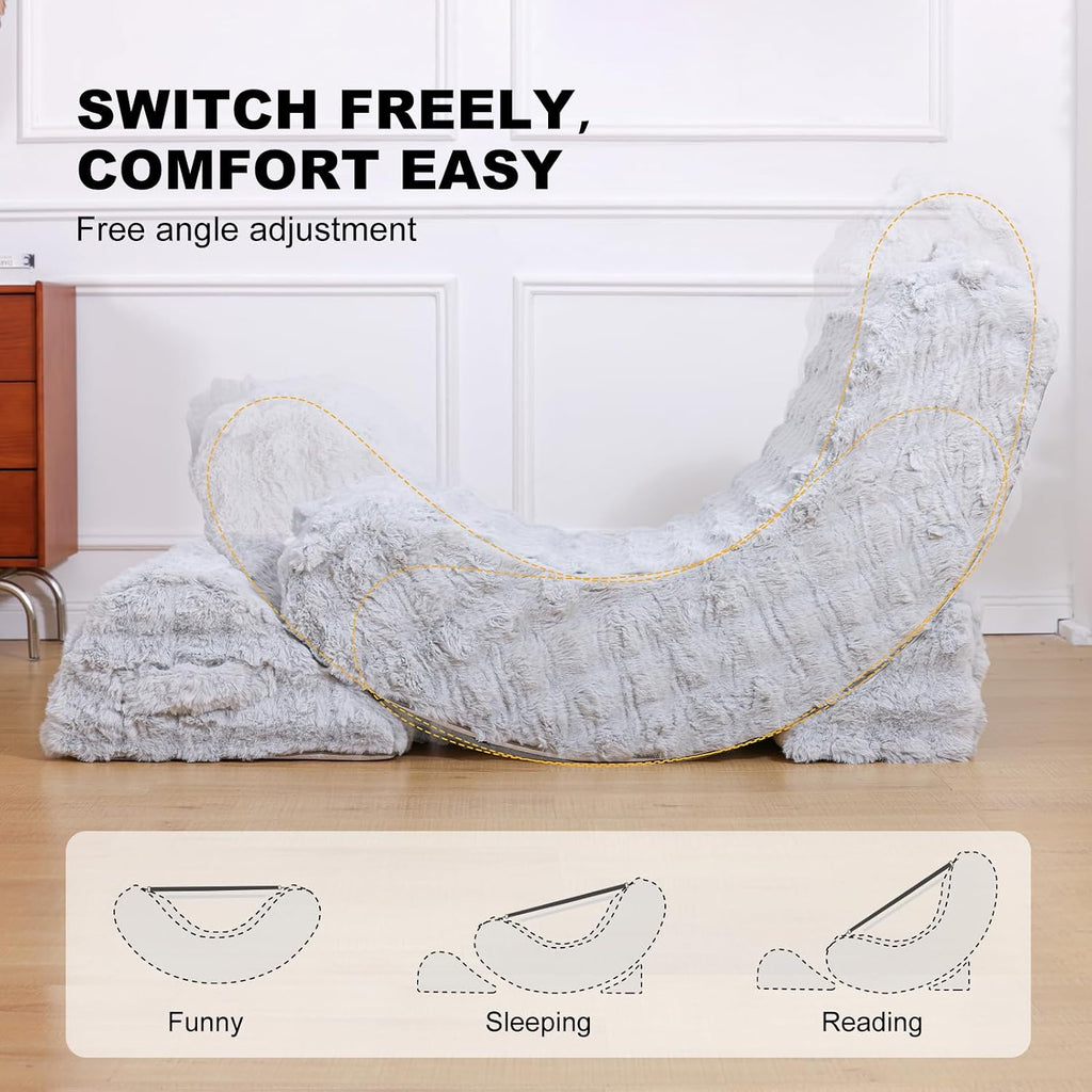 3-in-1 Adjustable Zero Gravity Floor Chair, Oversized Corduroy Boneless Chair for Adults with Memory Foam & Washable Cover, Silent Rocker Recliner Lounge Chair for Reading, Nursing, Gaming, Grayish