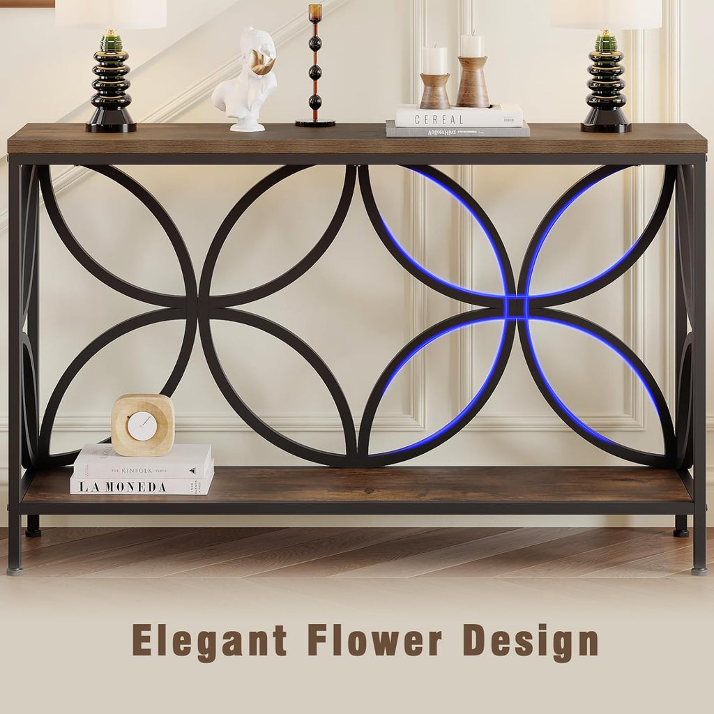 GiftGo Narrow Sofa Table 47.2 Inch, Industrial Sofa Table Behind Couch, Vintage Entry Console Table with Storage for Entryway, Living Room, Foyer, Elegant Design (Rustic Brown, 47.2)