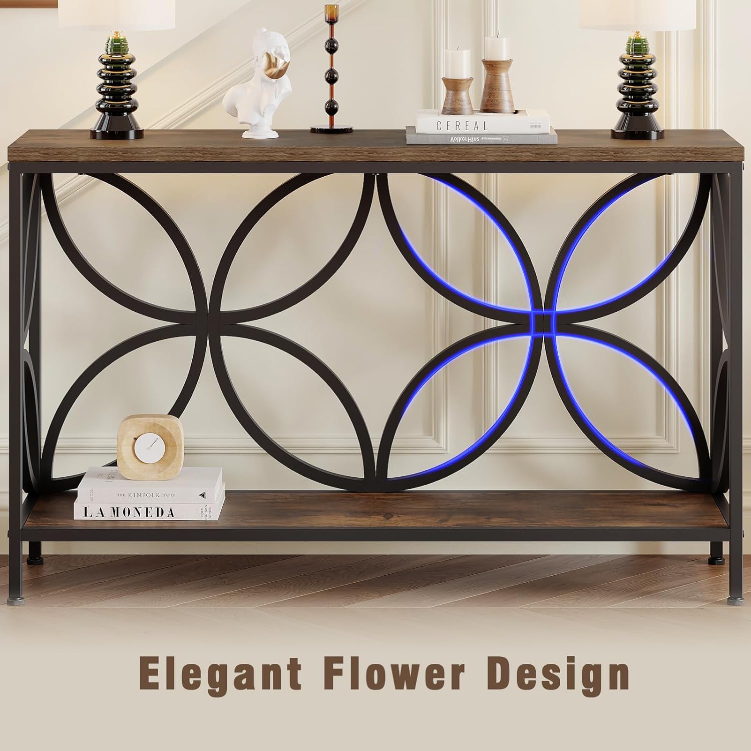 GiftGo Narrow Sofa Table 47.2 Inch, Industrial Sofa Table Behind Couch, Vintage Entry Console Table with Storage for Entryway, Living Room, Foyer, Elegant Design (Rustic Brown, 47.2)